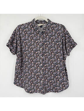 Women's Universal Thread Grayish Purple Floral Button Front Top Medium